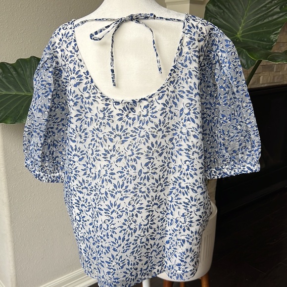 Ann Taylor Tie Back Puff Sleeve Top - Picture 2 of 5